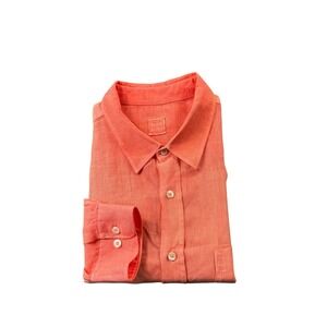 120% Lino Orange Pure Linen L/S Men's Button Front Size 3XL XXXL